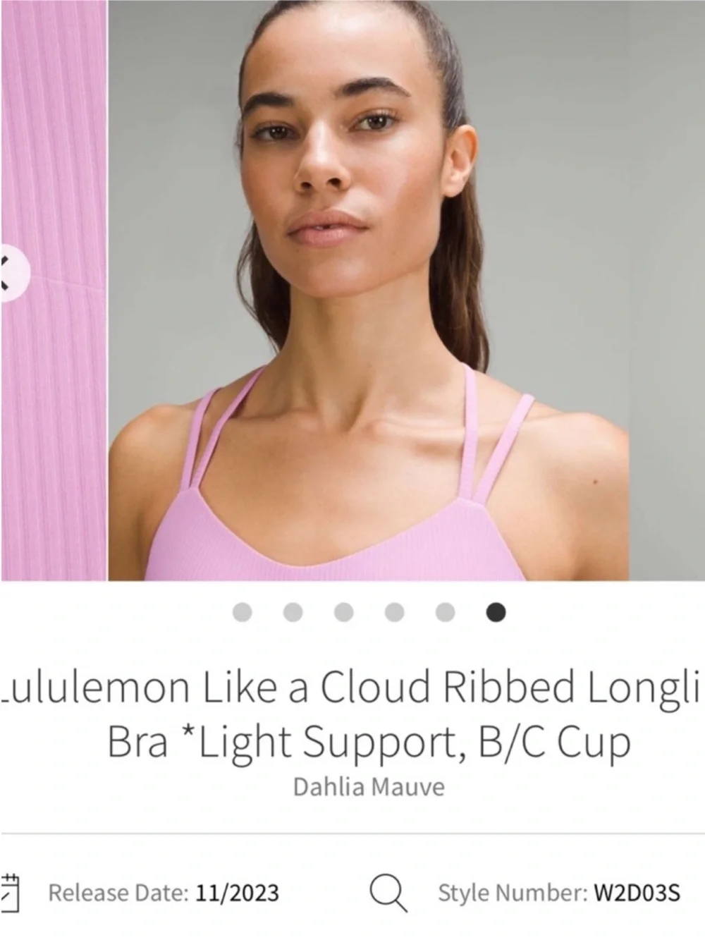 Lululemon Like A Cloud Ribbed Longline Bra Dahlia Mauve Sz 4 B/ C